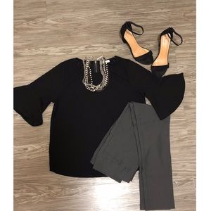 Jella Couture Black Top Bell Shape Sleeve Size M